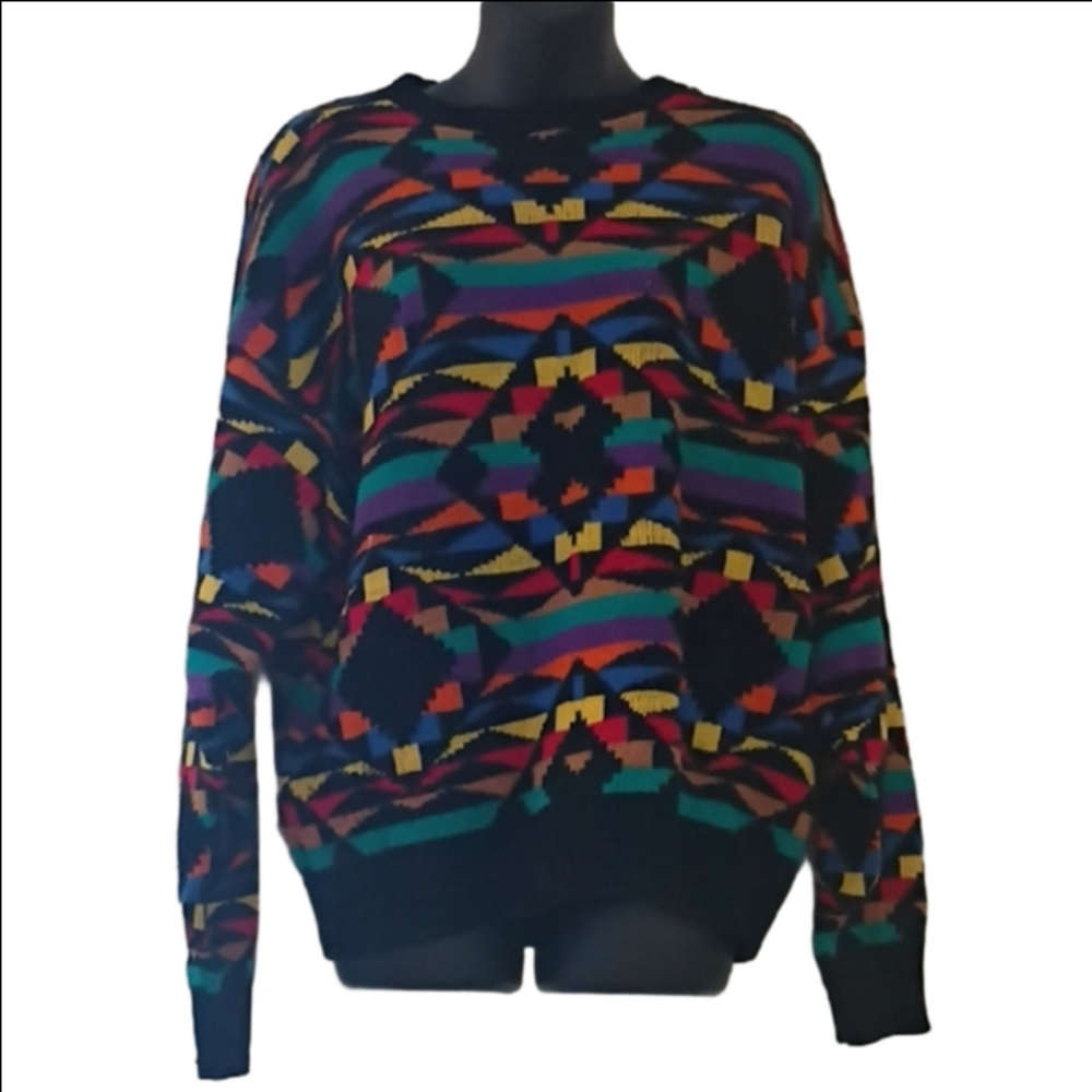 Men's Vibrant.  Geometric Pattern Crewneck Sweater By Today's News. Size XL.